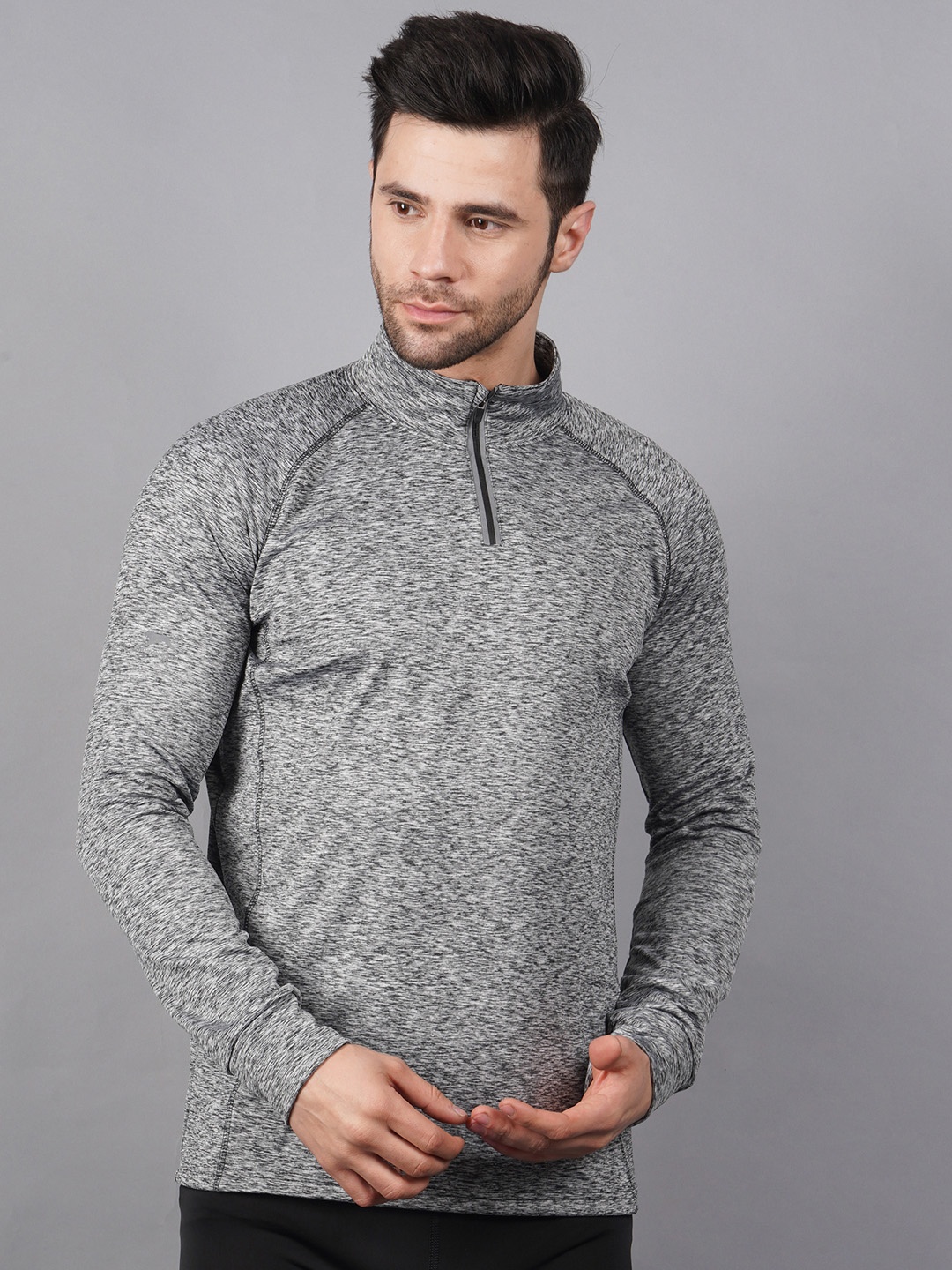 Shiv Naresh Men Grey High Neck T-shirt
