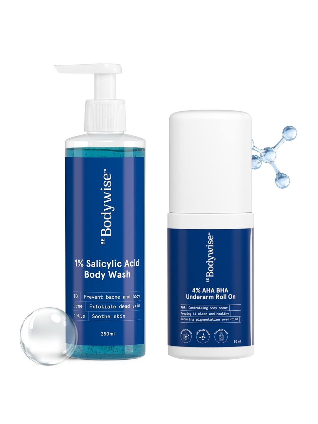 Be Bodywise Women 4% AHA BHA Underarm Roll On 50ml & 1% Salicylic Acid Body Wash 250 ml, Blue
Be Bodywise Women 4% AHA BHA Underarm Roll On 50ml & 1% Salicylic Acid Body Wash 250 ml, Blue