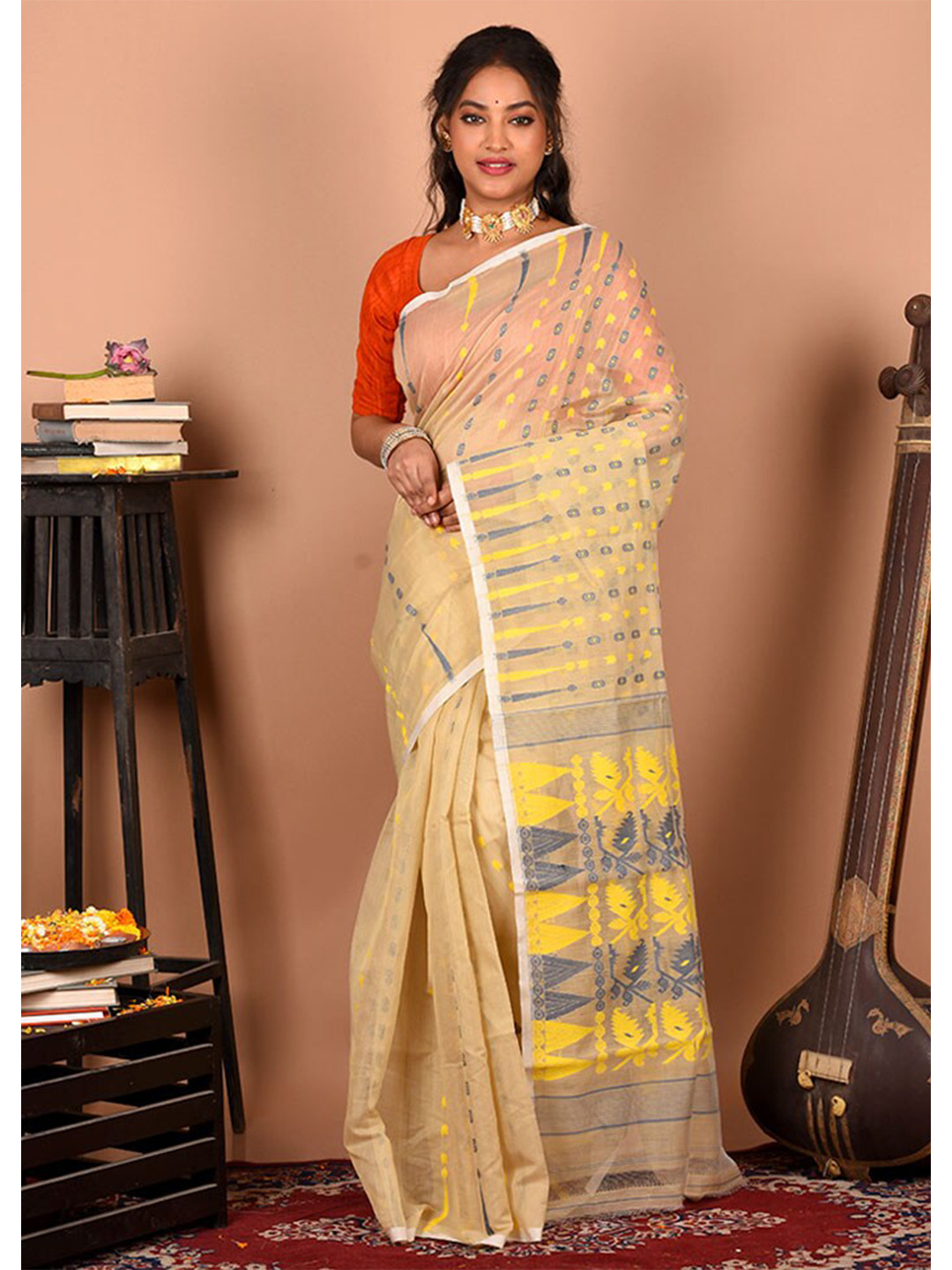 AllSilks Pure Cotton Taant Saree, Beige
AllSilks Pure Cotton Taant Saree, Beige