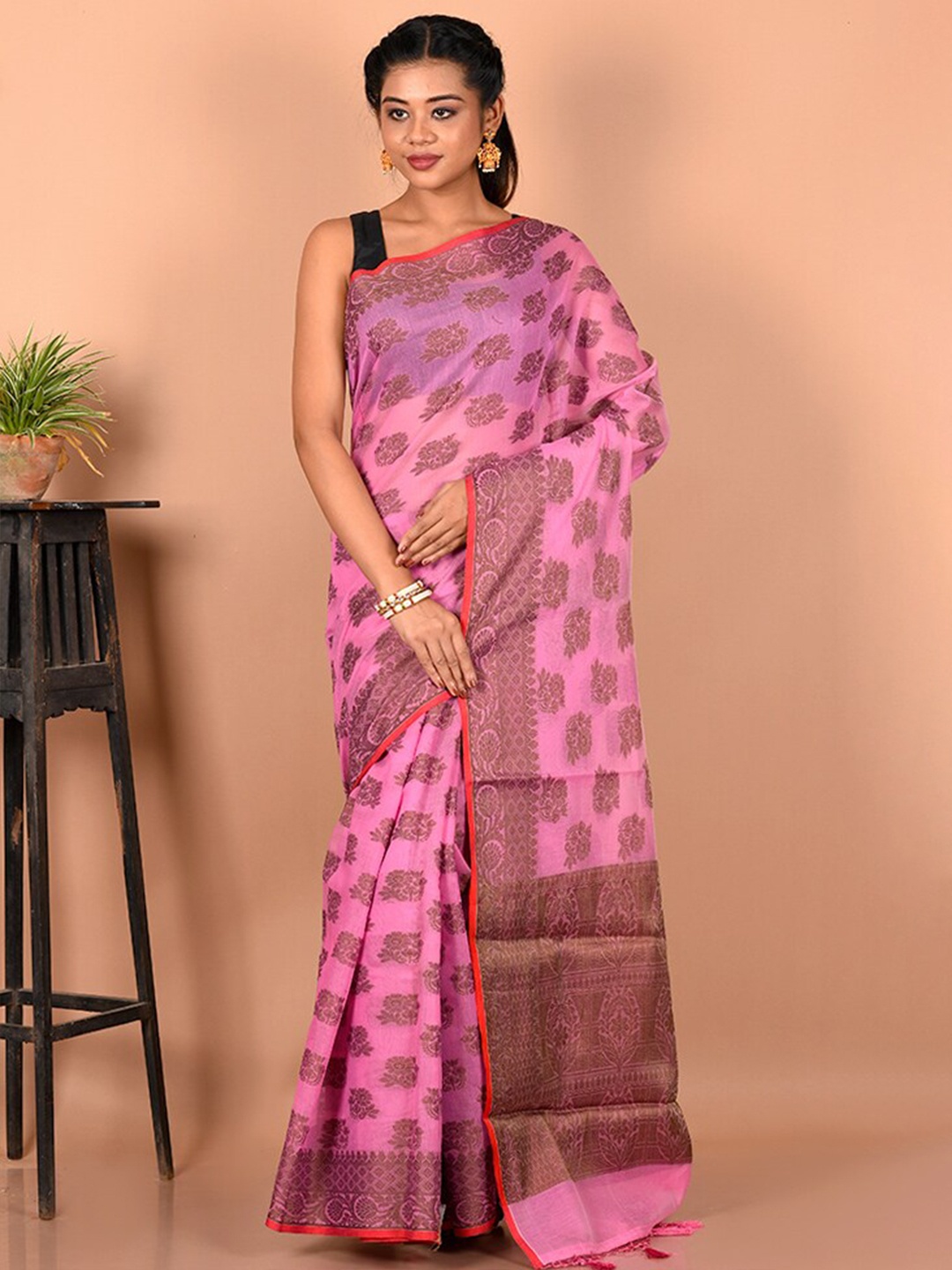 AllSilks Woven Design Saree, Pink