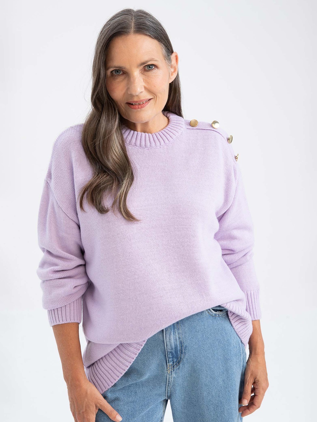 DeFacto Round Neck Cable Knit Self Design Acrylic Pullover With Embellished Detail, Purple
DeFacto Round Neck Cable Knit Self Design Acrylic Pullover With Embellished Detail, Purple