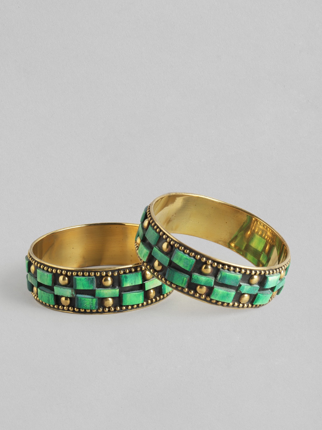 Rang Gali Women Set Of 2 Brass Labradorite Tribal Gold-Plated Kada Bracelet, Green
Rang Gali Women Set Of 2 Brass Labradorite Tribal Gold-Plated Kada Bracelet, Green