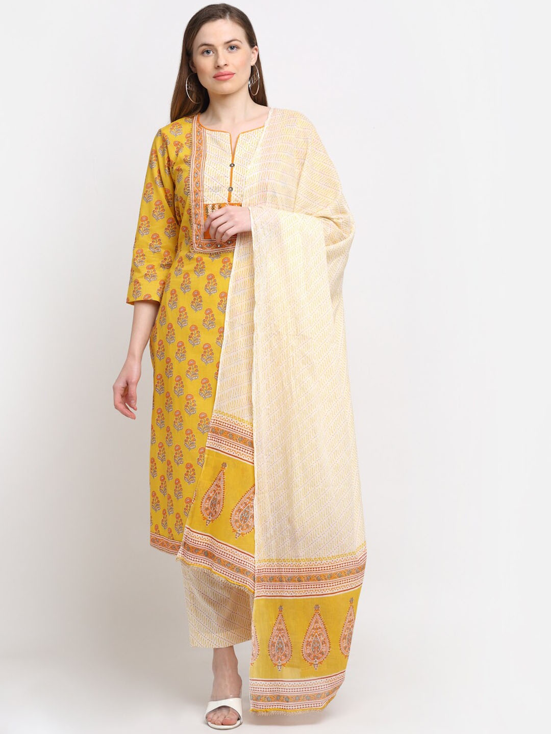 KALINI Women Floral Printed Mirror Work Pure Cotton Kurta with Palazzos & With Dupatta, Mustard
KALINI Women Floral Printed Mirror Work Pure Cotton Kurta with Palazzos & With Dupatta, Mustard