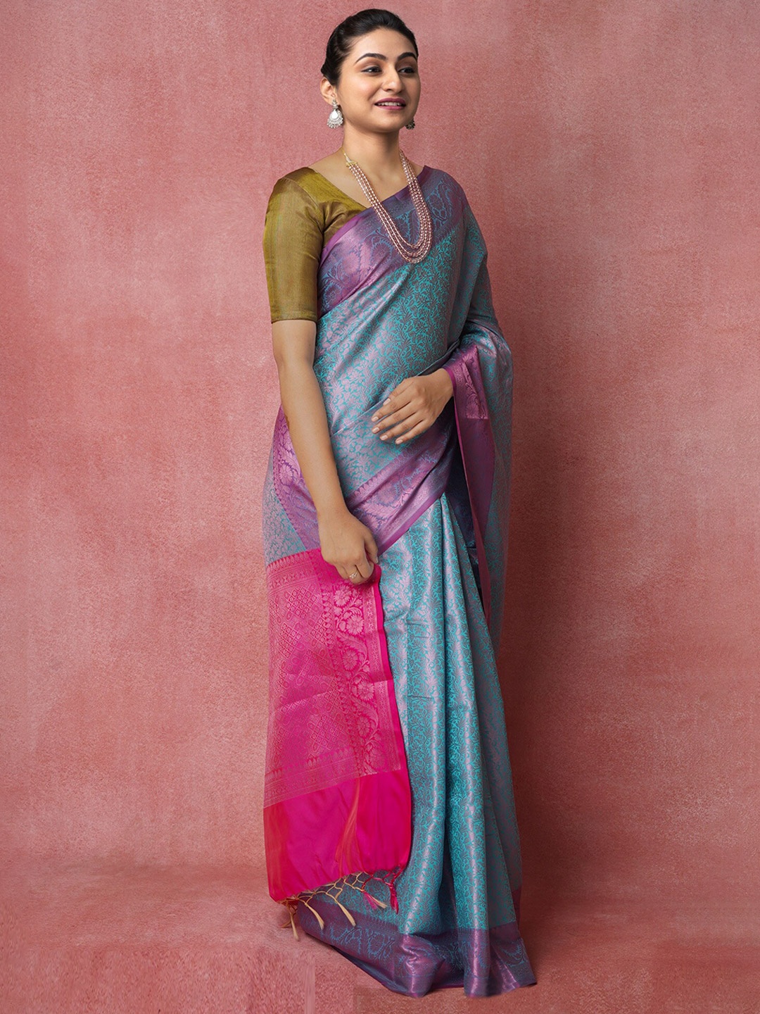 Unnati Silks Woven Design Zari Silk Blend Banarasi Saree, Blue