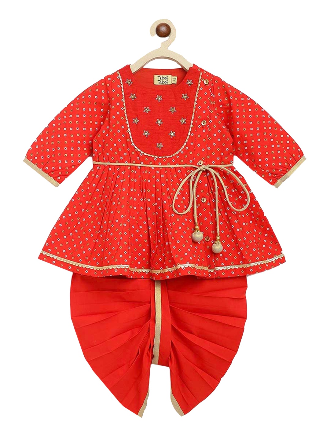 Tiber Taber Infant Girls Bandhani Printed Angrakha Pure Cotton Kurta with Dhoti Pants, Red
Tiber Taber Infant Girls Bandhani Printed Angrakha Pure Cotton Kurta with Dhoti Pants, Red