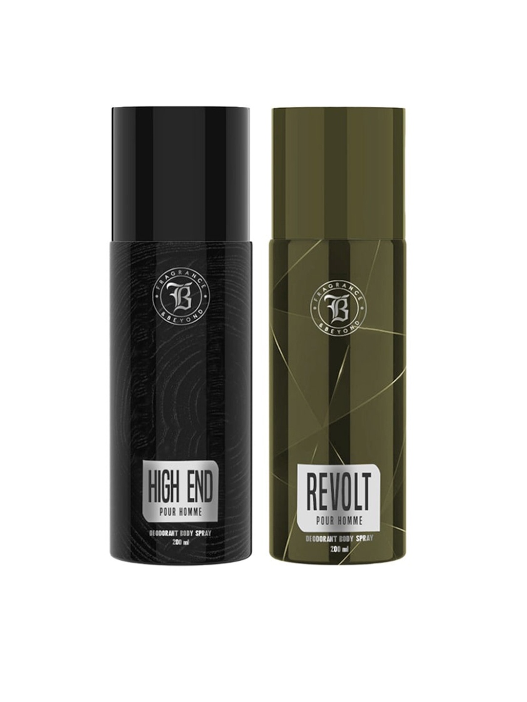 Fragrance & Beyond Men Set of High End & Revolt Deodorant Body Sprays - 200 ml Each, Black
Fragrance & Beyond Men Set of High End & Revolt Deodorant Body Sprays - 200 ml Each, Black