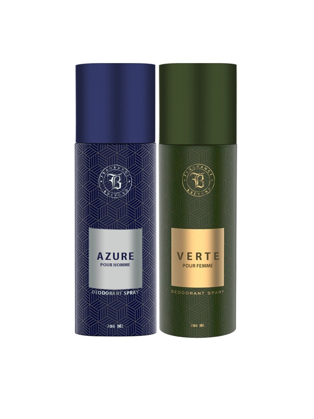Fragrance & Beyond Set of Men Azure & Women Verte Deodorant Body Spray - 200 ml Each, Blue
Fragrance & Beyond Set of Men Azure & Women Verte Deodorant Body Spray - 200 ml Each, Blue