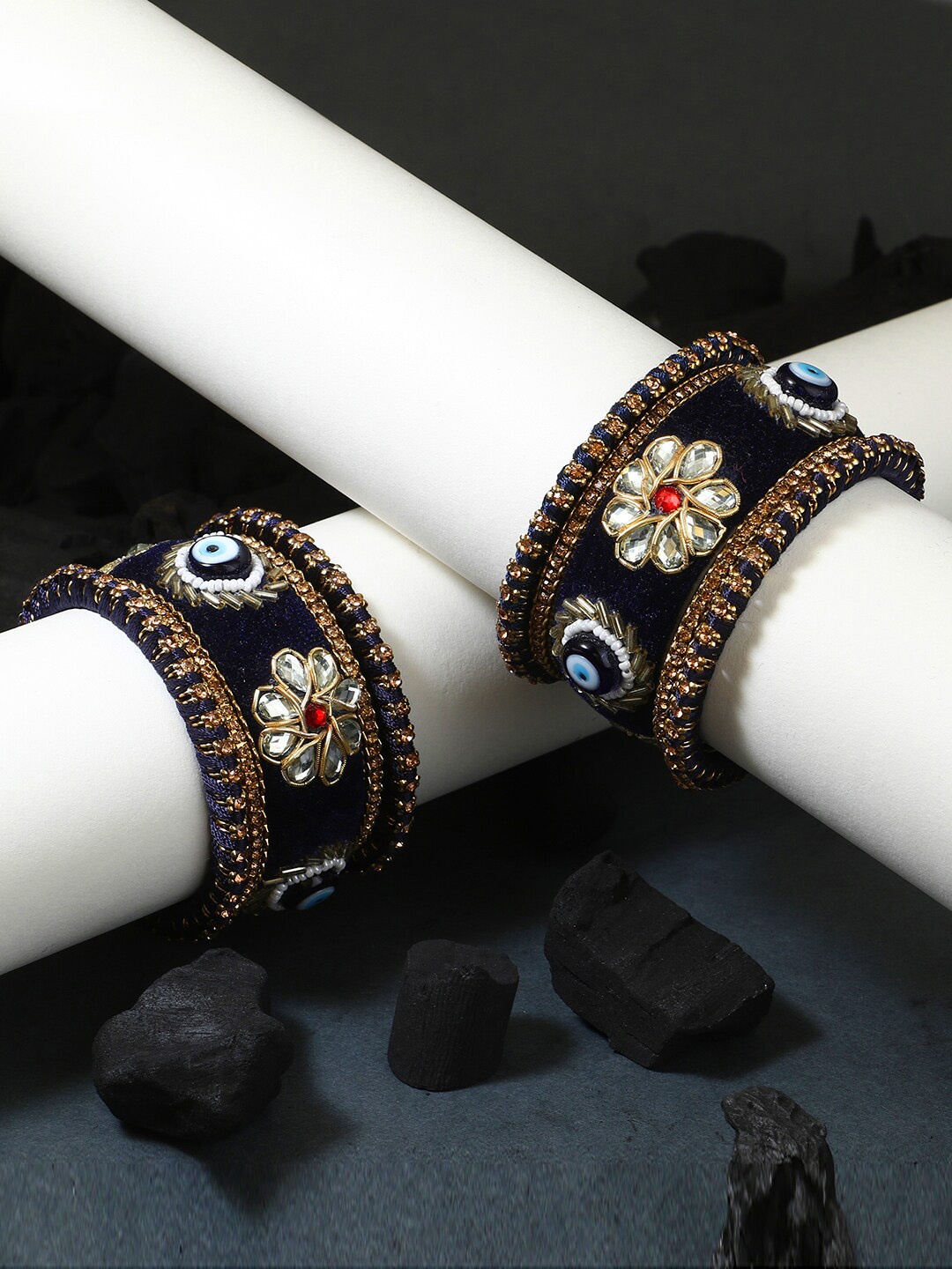 Adwitiya Collection Set Of 10 24 CT Gold-Plated Kundan & Stones-Studded Bangles, Blue
Adwitiya Collection Set Of 10 24 CT Gold-Plated Kundan & Stones-Studded Bangles, Blue