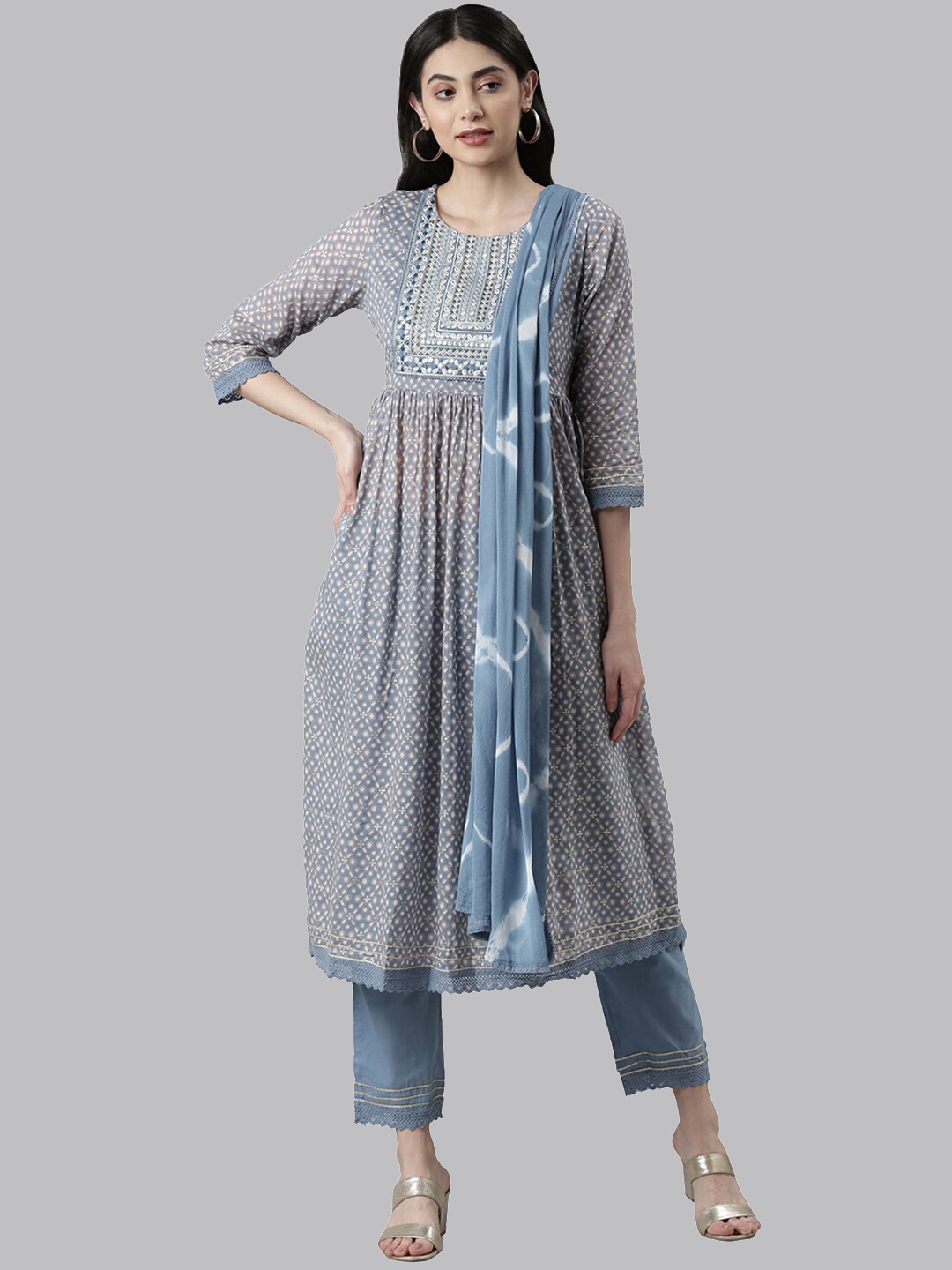 Neerus Women Ethnic Motifs Printed Pleated Mirror Work Kurta with Trousers & Dupatta, Blue
Neerus Women Ethnic Motifs Printed Pleated Mirror Work Kurta with Trousers & Dupatta, Blue