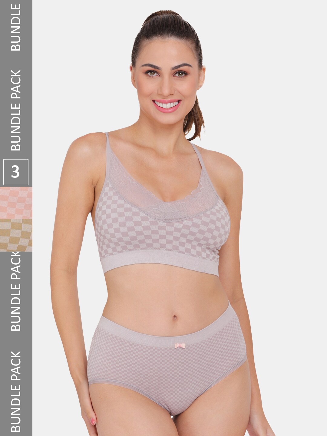 Amour Secret Pack Of 3 Checked Lightly Padded Sports Lingerie Set S3644_Muv_Olv_Pch, Peach
Amour Secret Pack Of 3 Checked Lightly Padded Sports Lingerie Set S3644_Muv_Olv_Pch, Peach