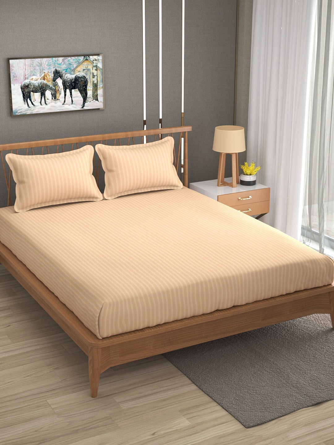 Molly & Michel Cream-Coloured Striped 300 TC Flat Queen Bedsheet with 2 Pillow Covers
Molly & Michel Cream-Coloured Striped 300 TC Flat Queen Bedsheet with 2 Pillow Covers