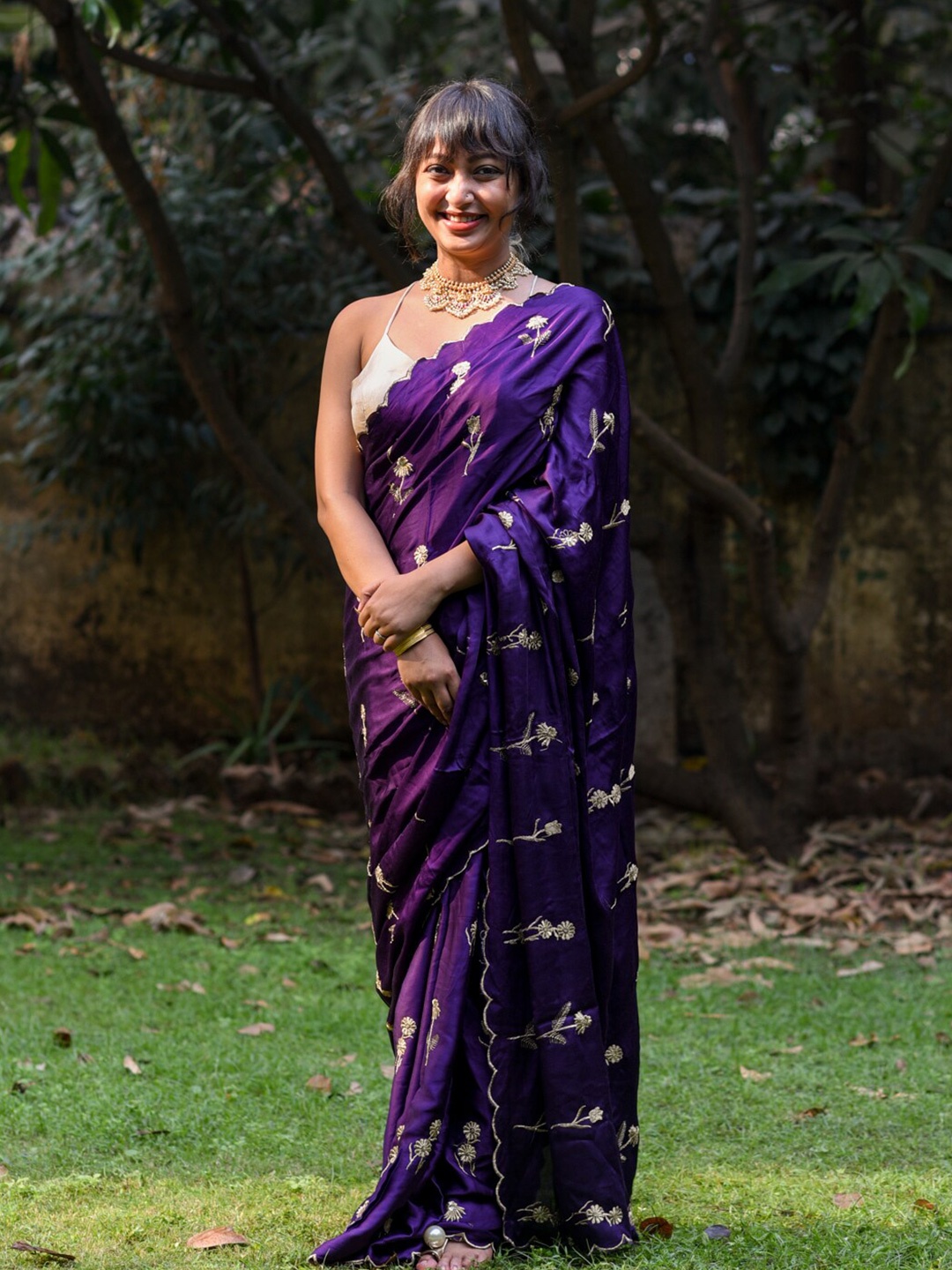 Suta Floral Embroidered Saree, Purple