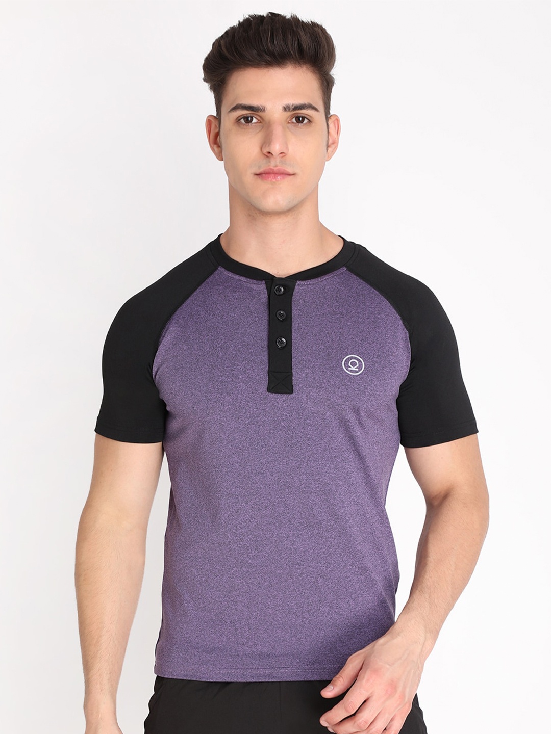 CHKOKKO Men Henley Neck Dri-FIT T-shirt, Purple