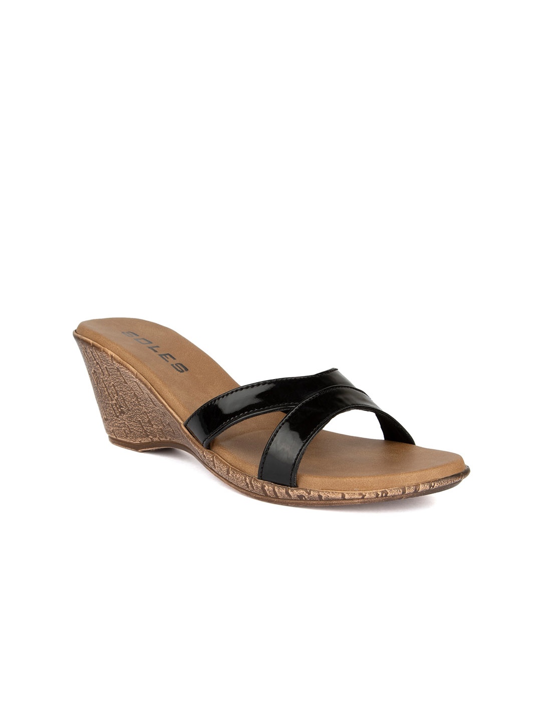 SOLES Open Toe Wedge Heels, Black