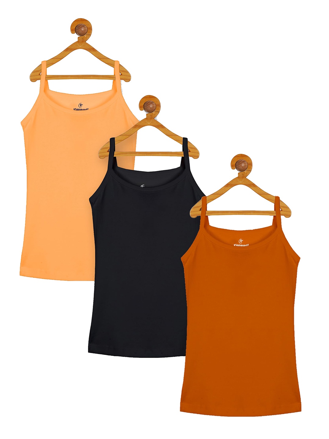 KiddoPanti Girls Pack Of 3 Pure Cotton Camisoles, Brown