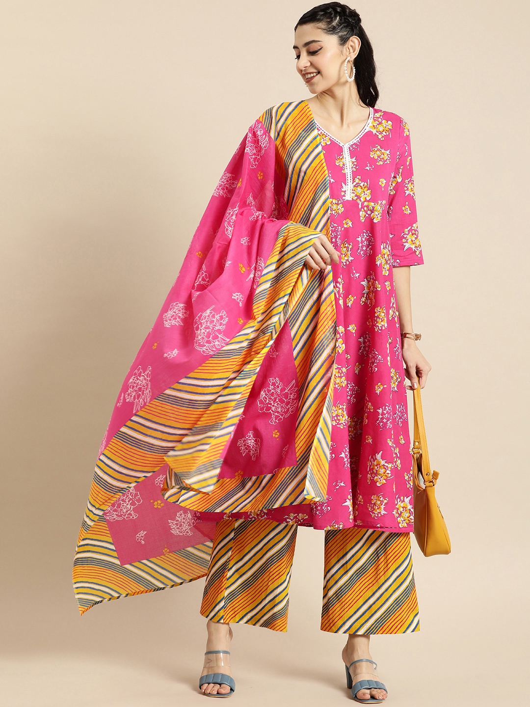 Anouk Women Floral Printed A-Line Pure Cotton Kurta with Palazzos & With Dupatta, Pink
Anouk Women Floral Printed A-Line Pure Cotton Kurta with Palazzos & With Dupatta, Pink