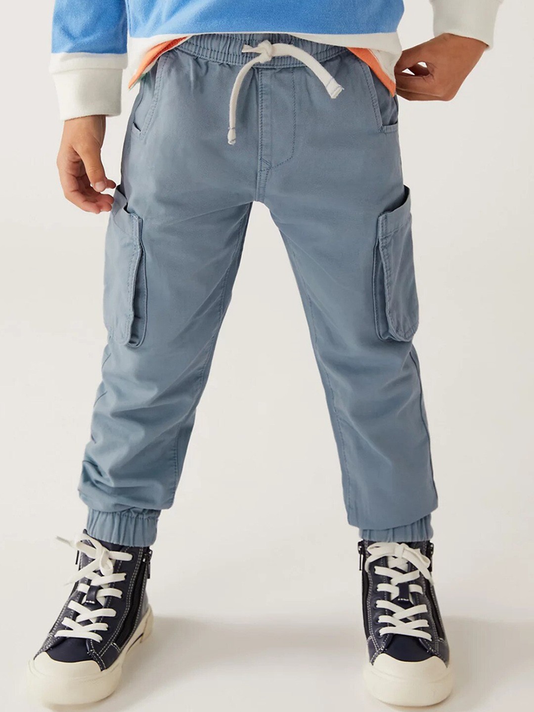 Marks & Spencer Kids Boys Solid Pure Cotton High-Rise Joggers, Grey