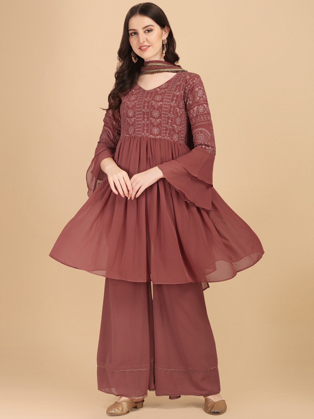 Virah Fashion Ethnic Embroidered Pleated Sequinned Kurta with Sharara & Dupatta, Rust
Virah Fashion Ethnic Embroidered Pleated Sequinned Kurta with Sharara & Dupatta, Rust