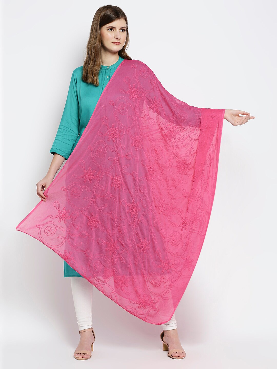 Dupatta Bazaar Embroidered Dupatta, Pink