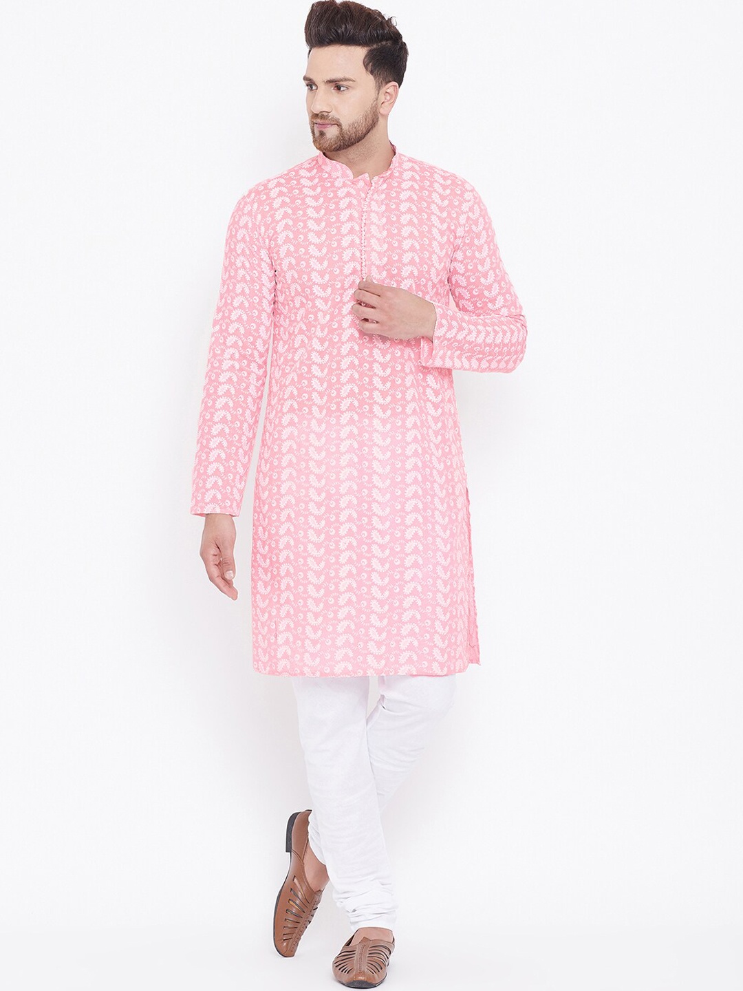 VASTRAMAY Men Paisley Embroidered Chikankari Pure Cotton Kurta with Churidar, Pink
VASTRAMAY Men Paisley Embroidered Chikankari Pure Cotton Kurta with Churidar, Pink
