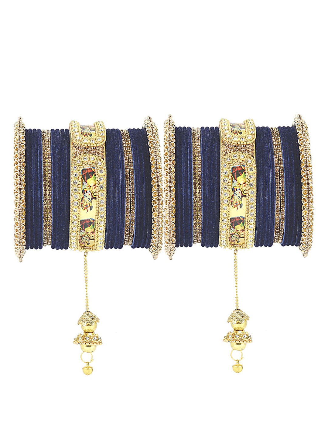 NMII Set Of 46 Stone-Studded Raadha Krishna Printed Design Latkan Bangles, Navy blue
NMII Set Of 46 Stone-Studded Raadha Krishna Printed Design Latkan Bangles, Navy blue