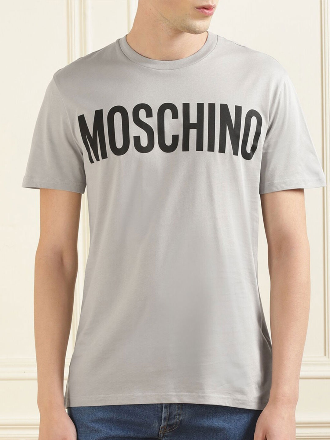 MOSCHINO COUTURE Men Typography Cotton T-shirt, Grey
