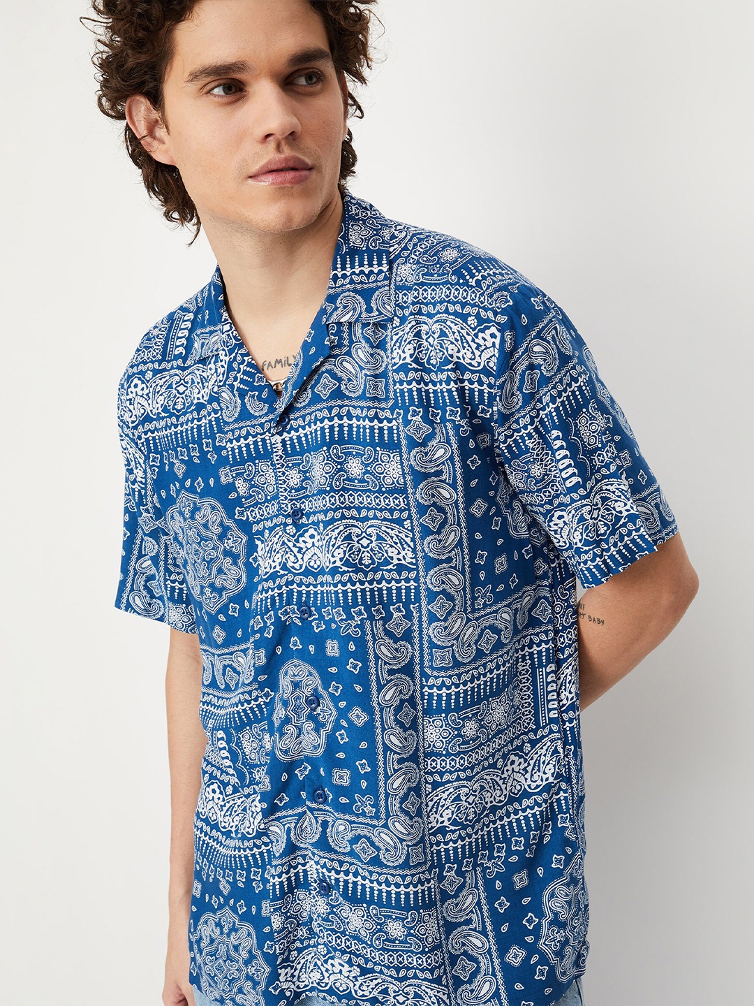 max Men Printed Casual Shirt, Blue