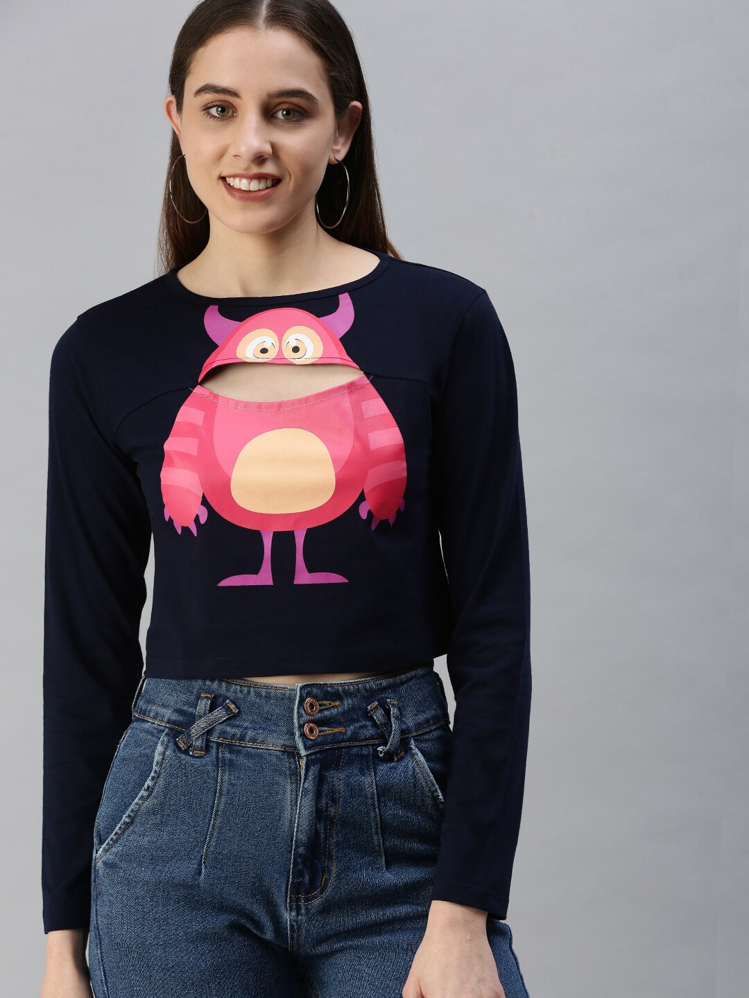 JUNEBERRY Printed Crop Top, Navy blue