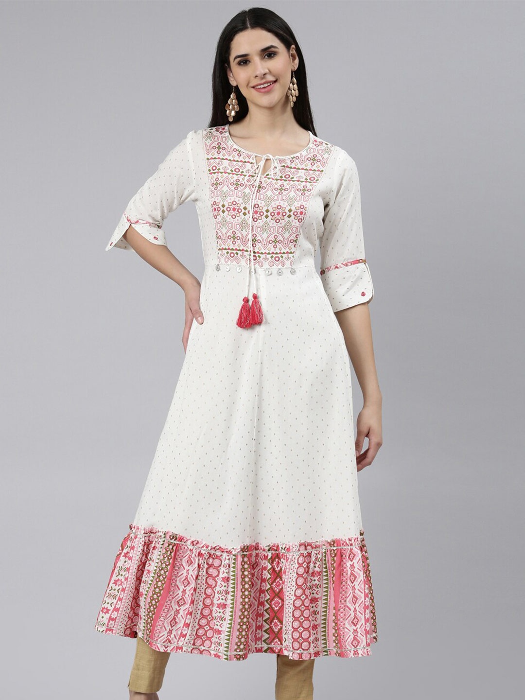 The Chennai Silks Women Ethnic Motifs Printed Pure Cotton Kurta, White