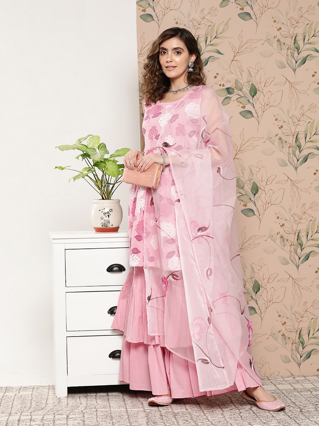 InWeave Ethnic Motifs Printed Pleated Pure Cotton Kurta With Sharara & With Dupatta, Pink
InWeave Ethnic Motifs Printed Pleated Pure Cotton Kurta With Sharara & With Dupatta, Pink