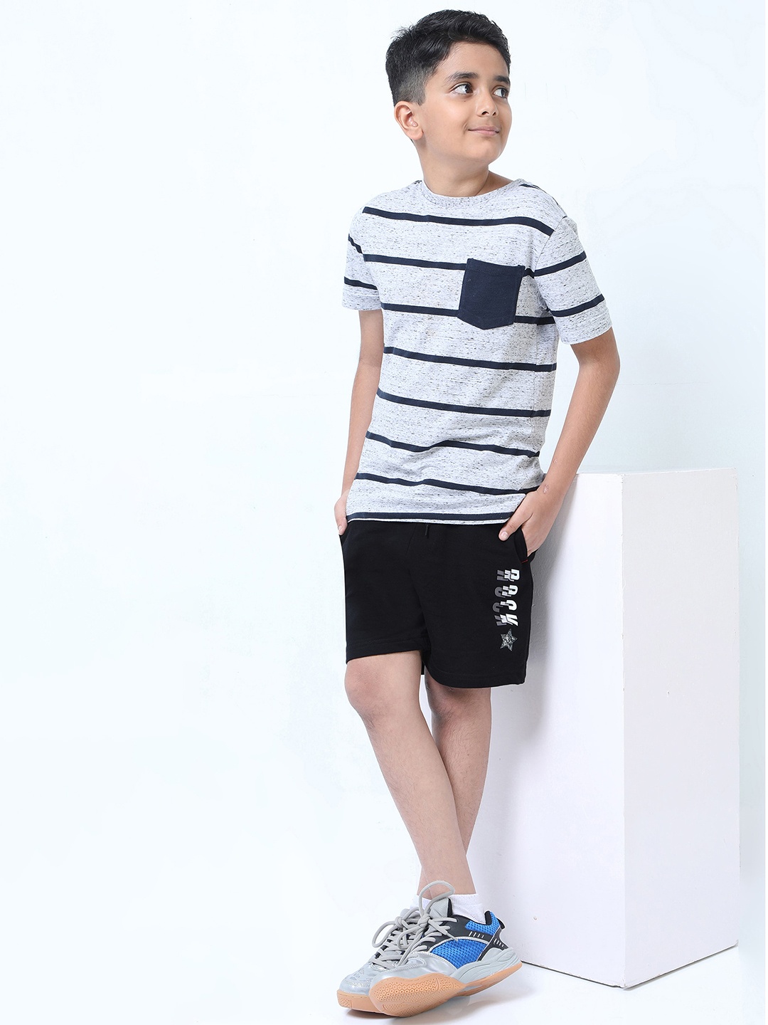 F&S Boys Mid-Rise Pure Cotton Shorts, Black