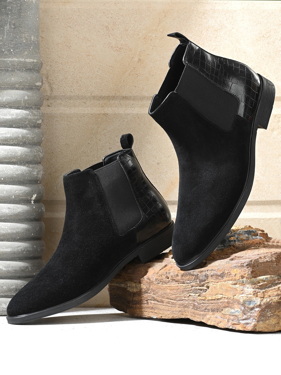 San Frissco Men Leather Chelsea Boots, Black