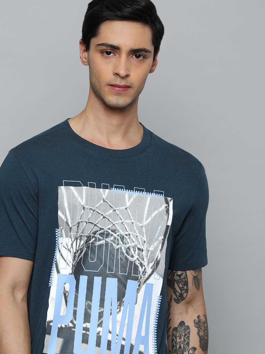 Puma Brand Logo Hoops Graphic Printed Regular fit Pure Cotton Basketball T-shirt, Navy blue
Puma Brand Logo Hoops Graphic Printed Regular fit Pure Cotton Basketball T-shirt, Navy blue
