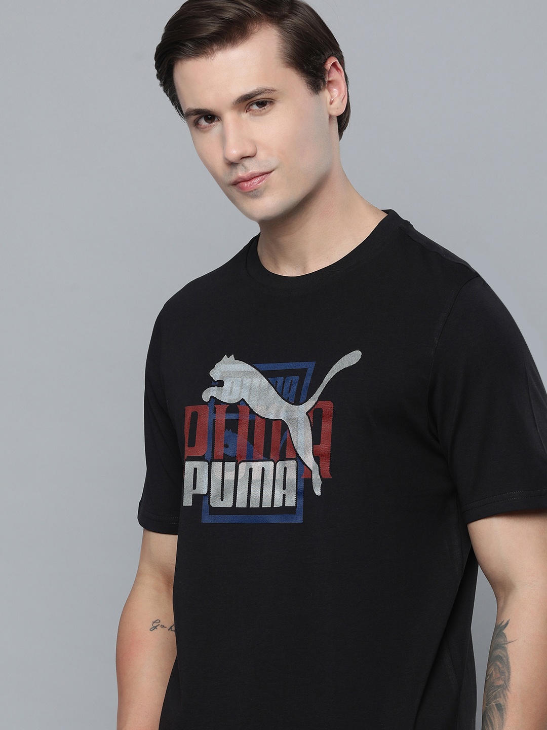 Puma Brand Logo Printed Regular Fit T-shirt, Black
