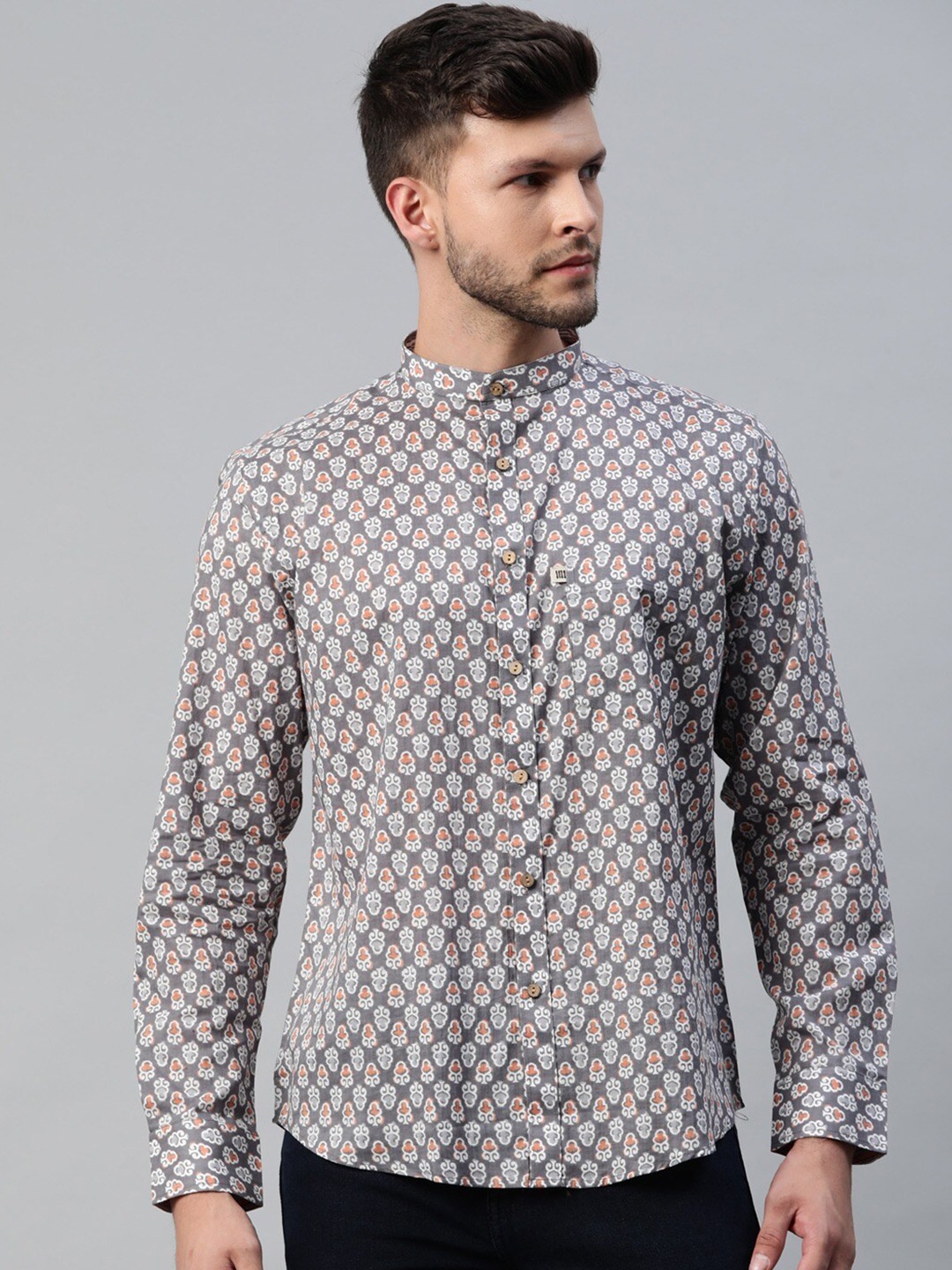 Readiprint Fashions Men Mandarin Collar Ethnic Motifs Printed Party Cotton Shirt, Grey
Readiprint Fashions Men Mandarin Collar Ethnic Motifs Printed Party Cotton Shirt, Grey