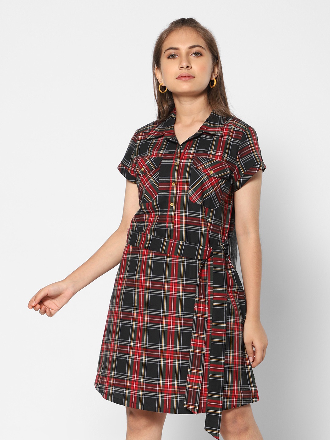 TeenTrums Girls Checked Cotton Shirt Dress, Red