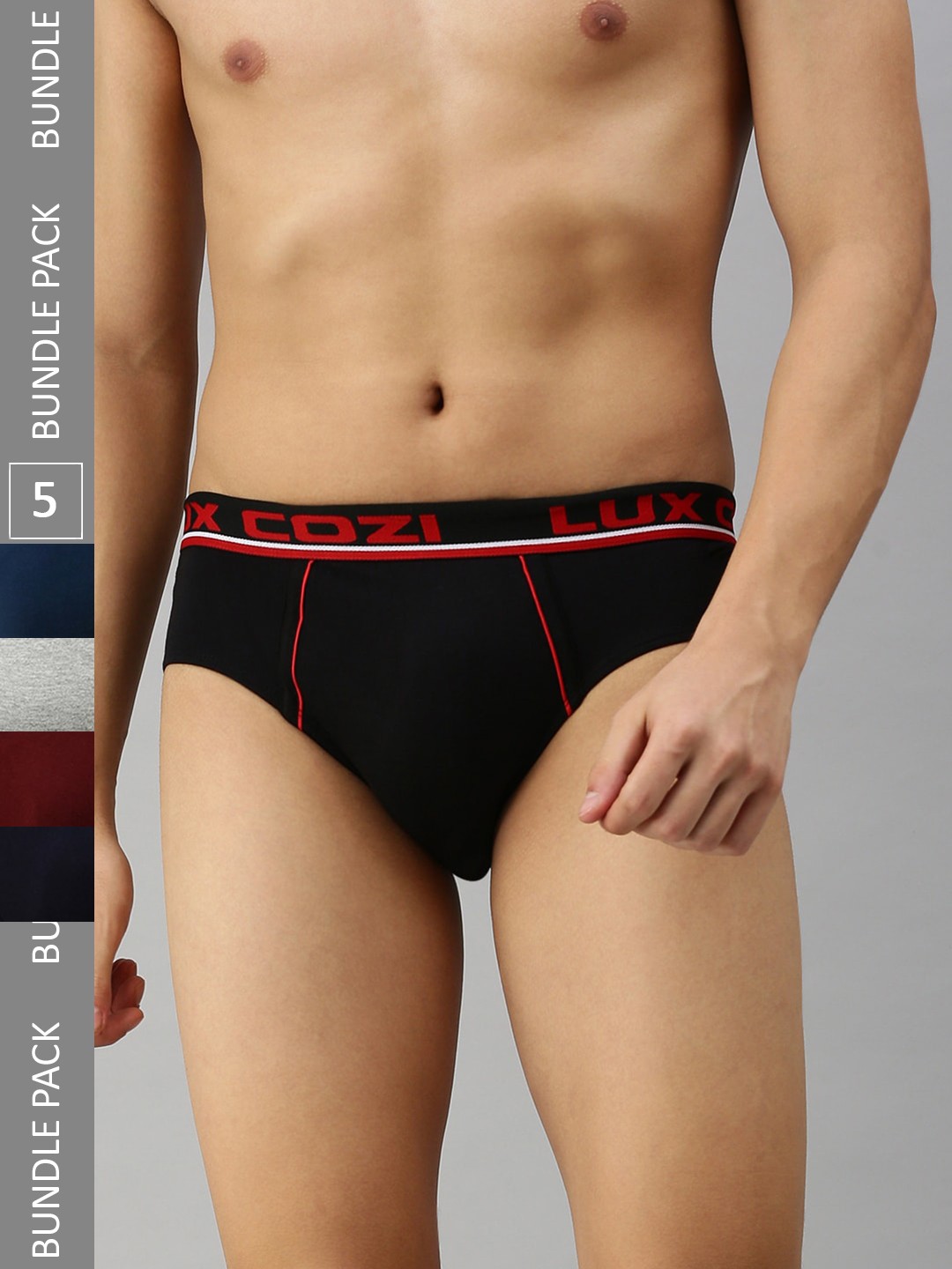 Lux Cozi Men Pack Of 5 Assorted Cotton Mid-Rise Basic Briefs COZI_BIGSHOT_BRF_ASST_5PC, Black
Lux Cozi Men Pack Of 5 Assorted Cotton Mid-Rise Basic Briefs COZI_BIGSHOT_BRF_ASST_5PC, Black