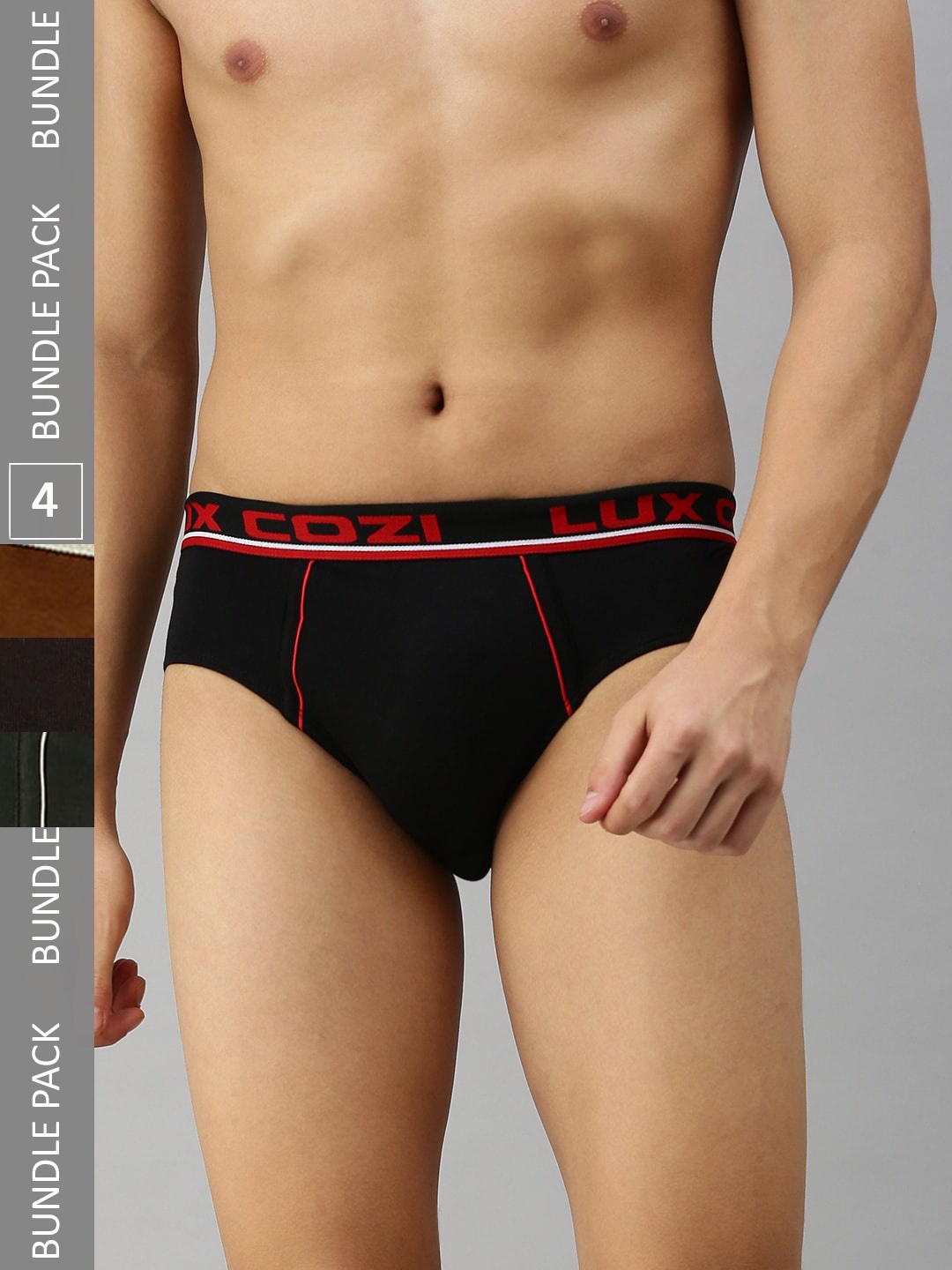 Lux Cozi Men Pack Of 4 Anti-Odour Deo-Soft Basic Briefs, Black