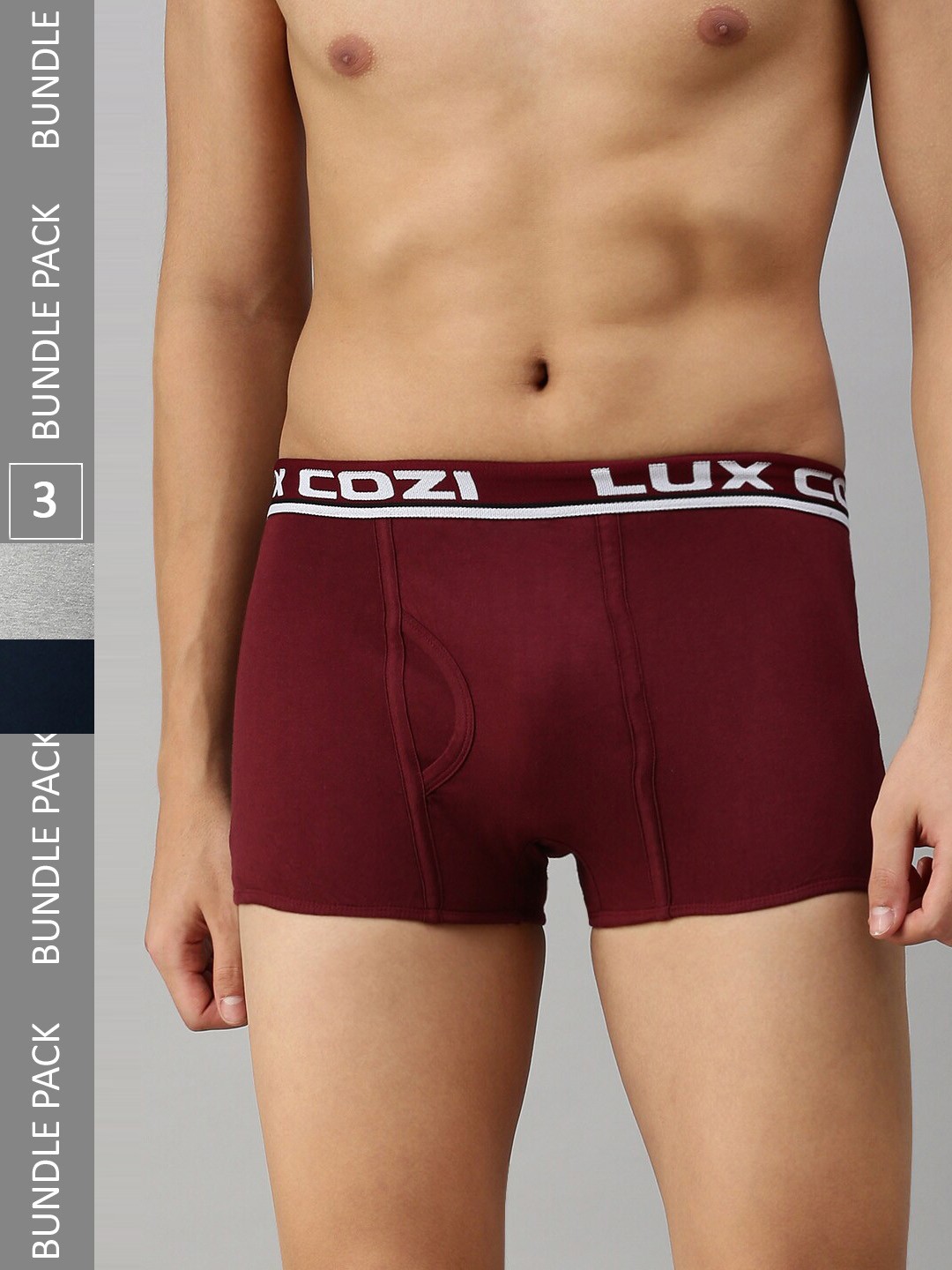 Lux Cozi Men Pack of 3 Pure Cotton Basic Trunks COZI_BIGSHOT_SLP_GM_MRN_MBU_3PC, Grey melange
Lux Cozi Men Pack of 3 Pure Cotton Basic Trunks COZI_BIGSHOT_SLP_GM_MRN_MBU_3PC, Grey melange