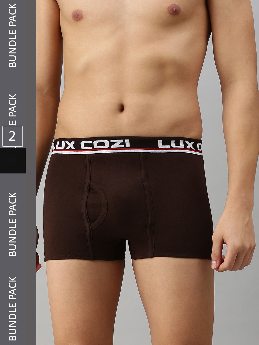 Lux Cozi Men Pack of 2 Pure Cotton Basic Trunks COZI_BIGSHOT_SLP_BLK_BRN_2PC, Black