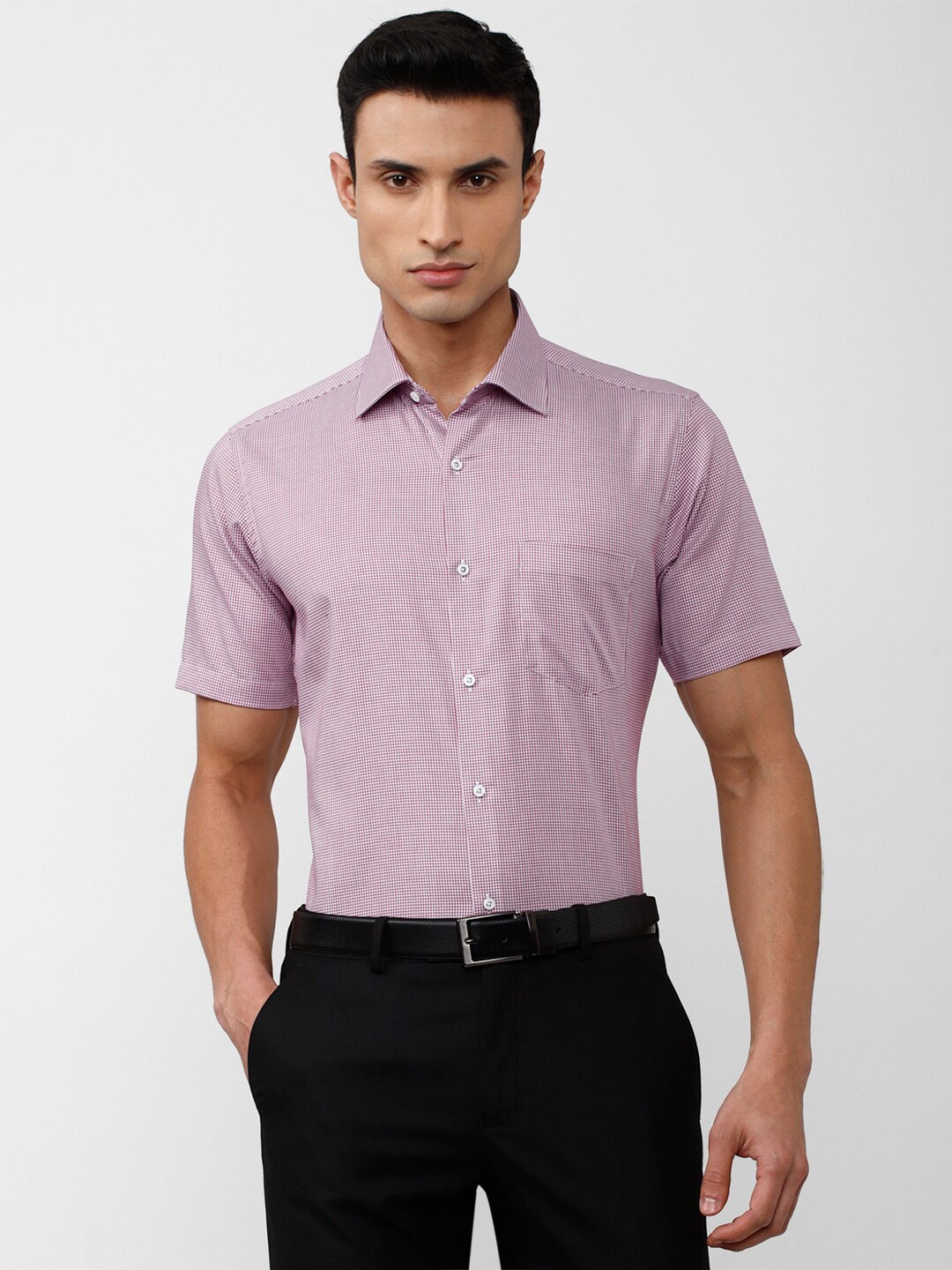 Van Heusen Men Checked Cotton Formal Shirt, Purple