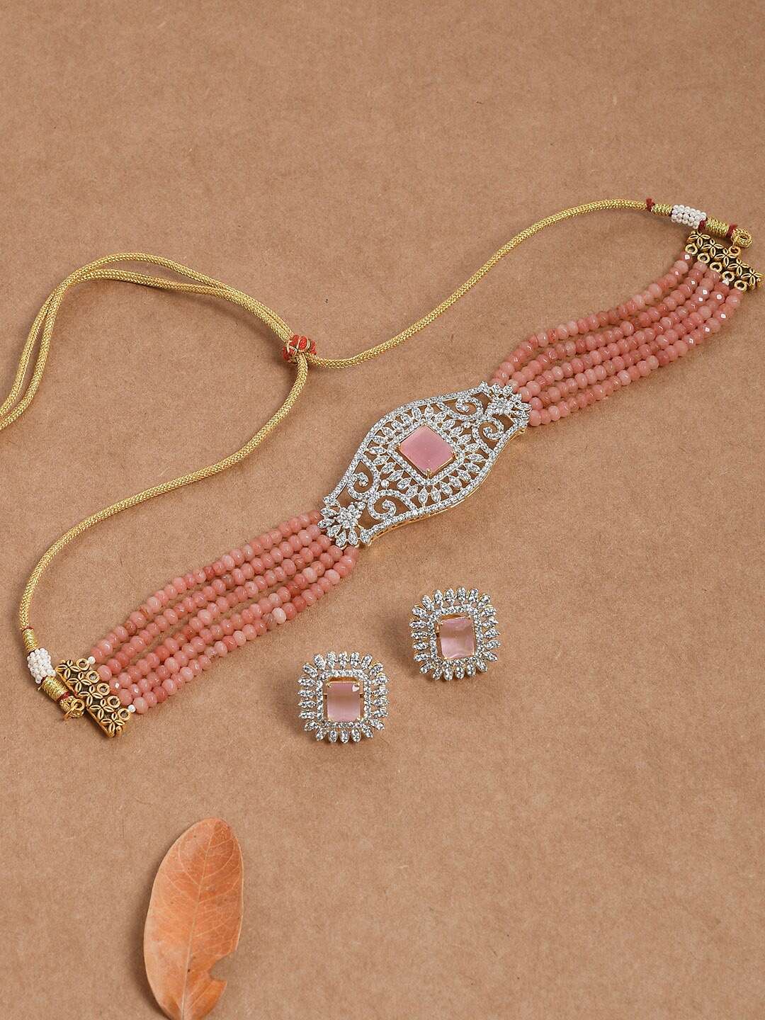 Silvermerc Designs Gold-Plated American Diamond Studded Choker Jewellery Set, Peach
Silvermerc Designs Gold-Plated American Diamond Studded Choker Jewellery Set, Peach
