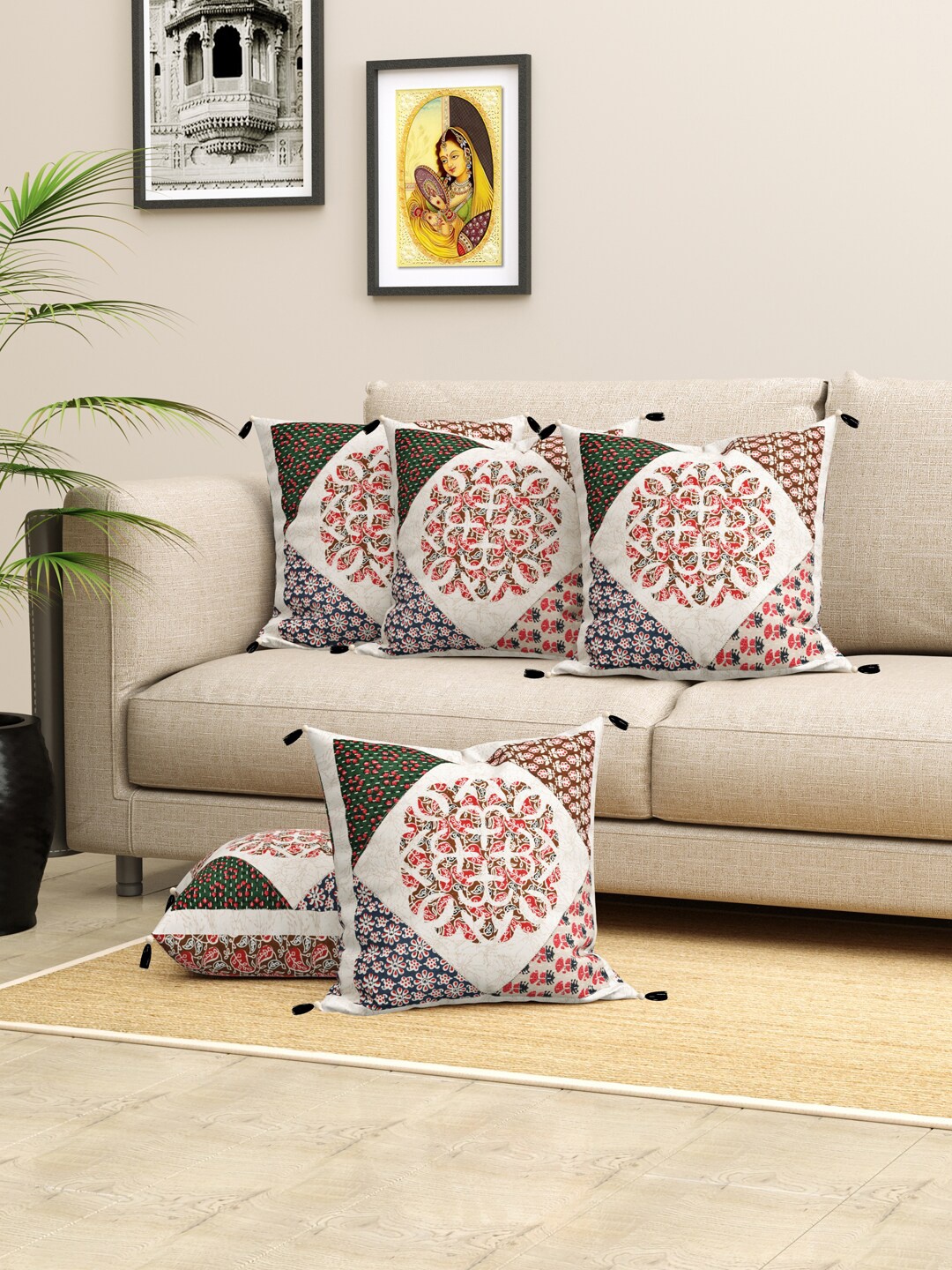 LIVING ROOTS Jaipuri Beige & Red 5 Pieces Ethnic Motifs Square Pure Cotton Cushion Covers
LIVING ROOTS Jaipuri Beige & Red 5 Pieces Ethnic Motifs Square Pure Cotton Cushion Covers