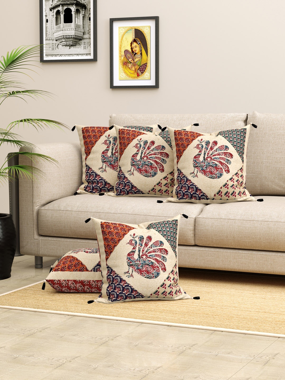 LIVING ROOTS Cream & Blue 5 Pcs Ethnic Motifs Printed & Patchwork Cotton Cushion Covers
LIVING ROOTS Cream & Blue 5 Pcs Ethnic Motifs Printed & Patchwork Cotton Cushion Covers