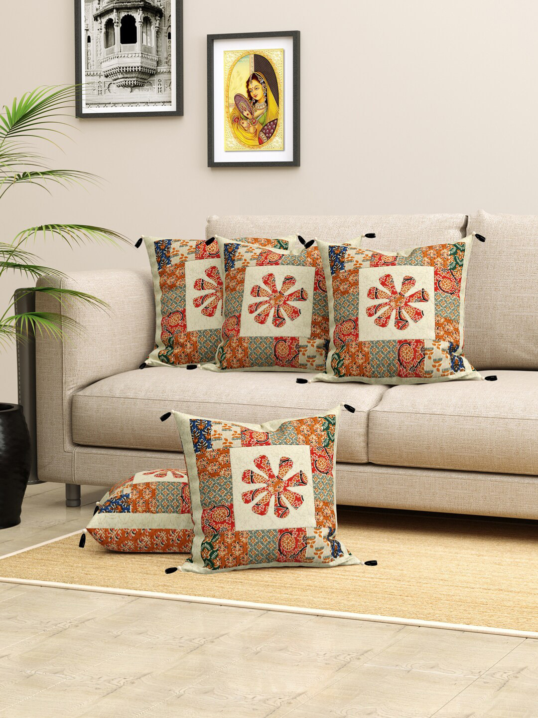 LIVING ROOTS Jaipuri Beige & Red 5 Pieces Ethnic Motifs Square Pure Cotton Cushion Covers
LIVING ROOTS Jaipuri Beige & Red 5 Pieces Ethnic Motifs Square Pure Cotton Cushion Covers