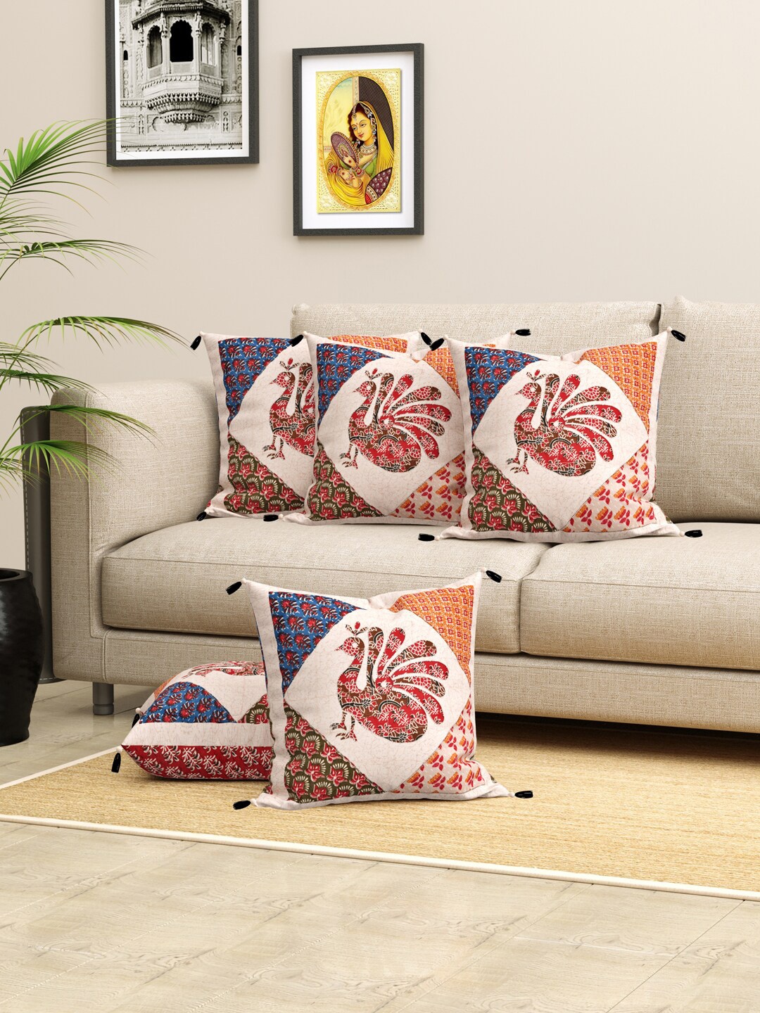 LIVING ROOTS White & Red 5 Pcs Ethnic Motifs Printed & Patch Work Cotton Cushion Covers
LIVING ROOTS White & Red 5 Pcs Ethnic Motifs Printed & Patch Work Cotton Cushion Covers