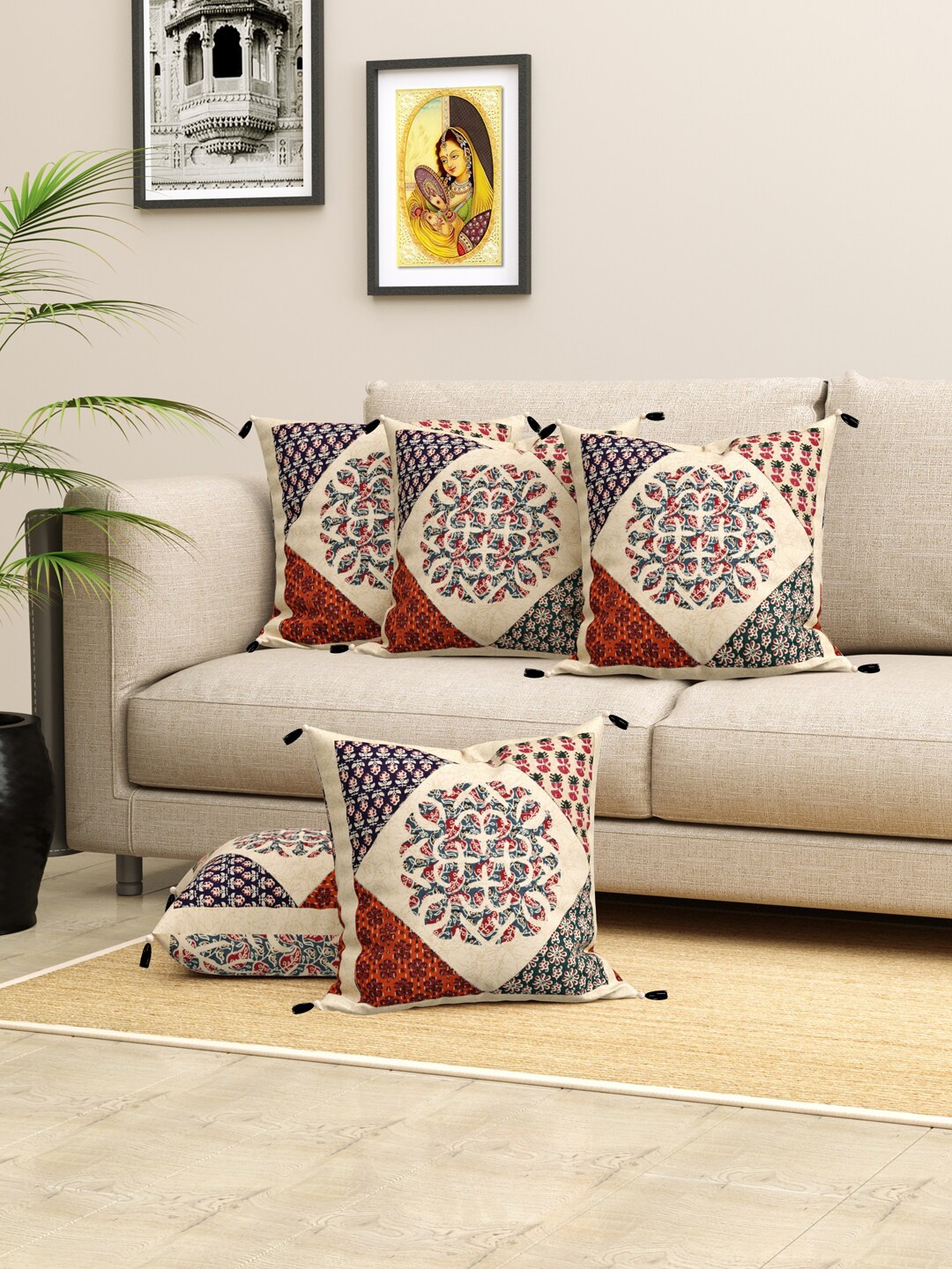 LIVING ROOTS Cream & Red 5 Pcs Ethnic Motifs Printed & Patch Work Cotton Cushion Covers
LIVING ROOTS Cream & Red 5 Pcs Ethnic Motifs Printed & Patch Work Cotton Cushion Covers