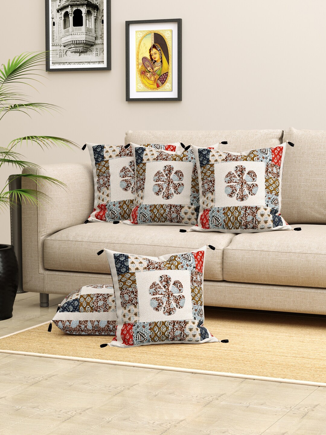 LIVING ROOTS White & Brown 5 Pcs Ethnic Motifs Printed & Patch Work Cotton Cushion Covers
LIVING ROOTS White & Brown 5 Pcs Ethnic Motifs Printed & Patch Work Cotton Cushion Covers
