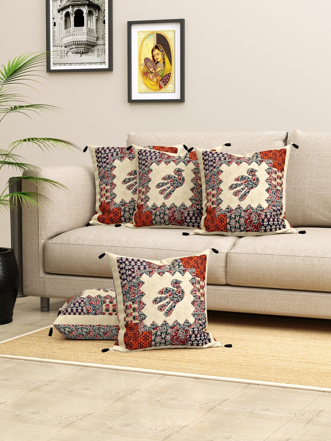 LIVING ROOTS Cream & Blue 5 Pcs Ethnic Motifs Printed & Patch Work Cotton Cushion Covers
LIVING ROOTS Cream & Blue 5 Pcs Ethnic Motifs Printed & Patch Work Cotton Cushion Covers