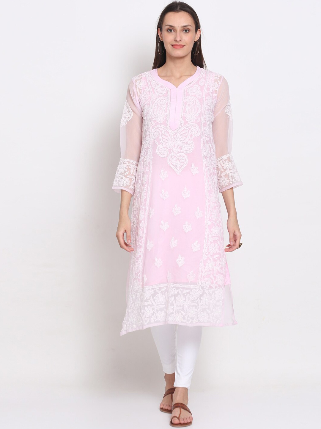 PARAMOUNT CHIKAN Women Floral Chikankari Embroidered Geogette Kurta With Trousers, Pink
PARAMOUNT CHIKAN Women Floral Chikankari Embroidered Geogette Kurta With Trousers, Pink